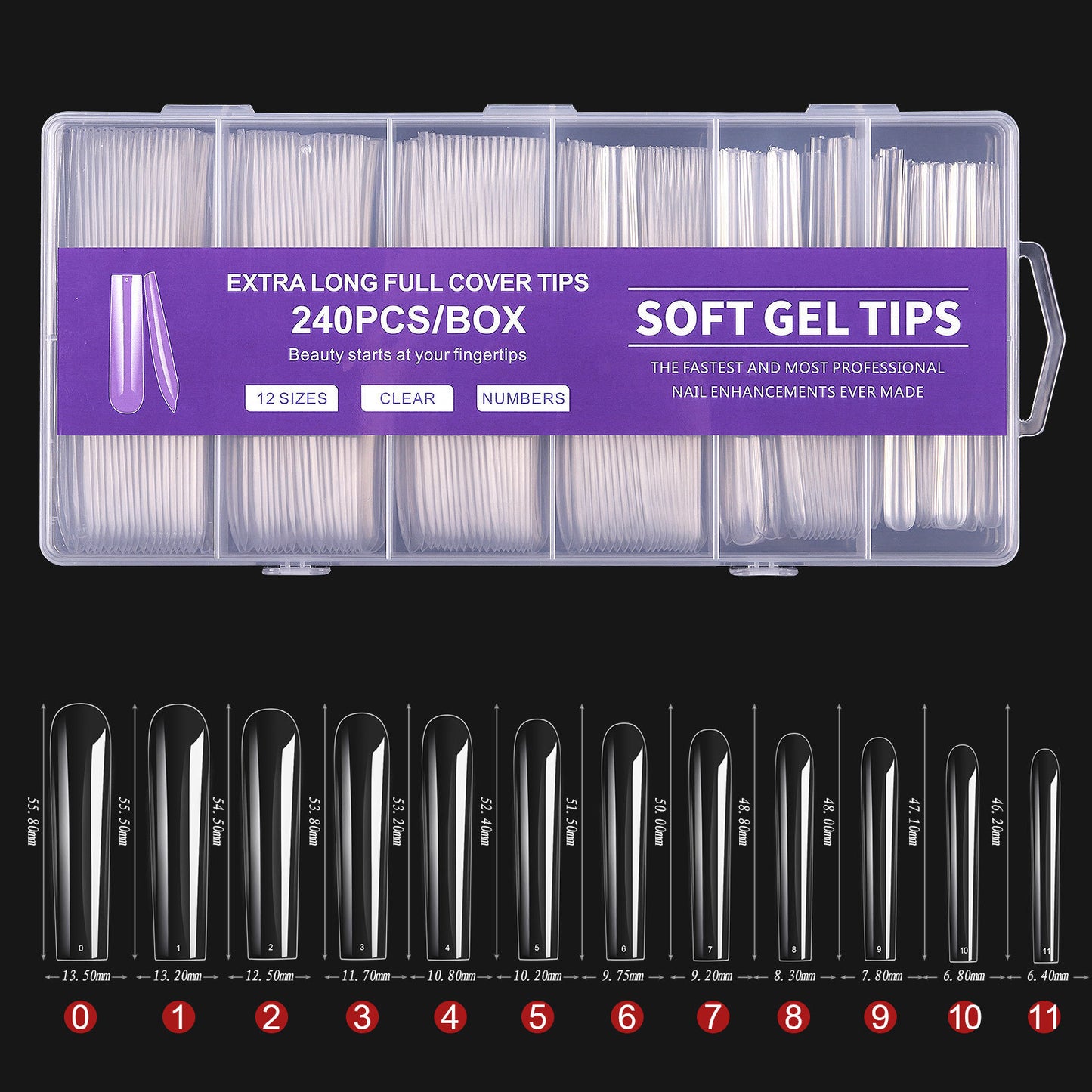 240 Pieces Of False Nail Patch In Box Transparent Full Patch XXXL