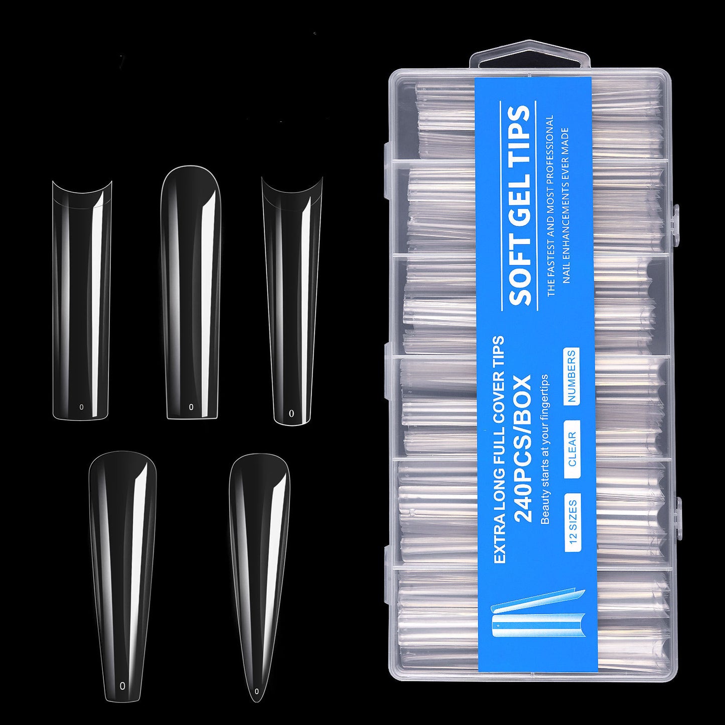 240 Pieces Of False Nail Patch In Box Transparent Full Patch XXXL