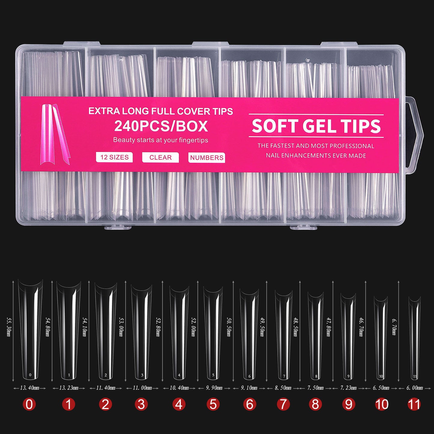 240 Pieces Of False Nail Patch In Box Transparent Full Patch XXXL